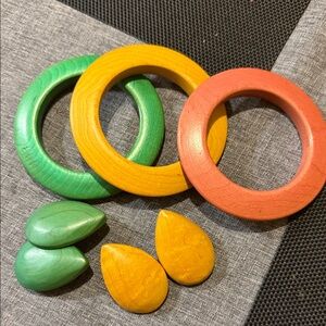 Colorful Wooden Bangles and Earrings Set